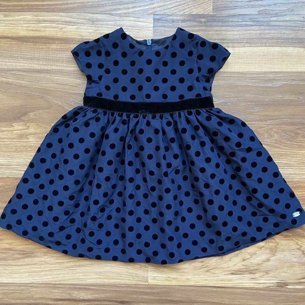 Tartine et Chocolat 18M Navy Dress with Flocked Polka Dots